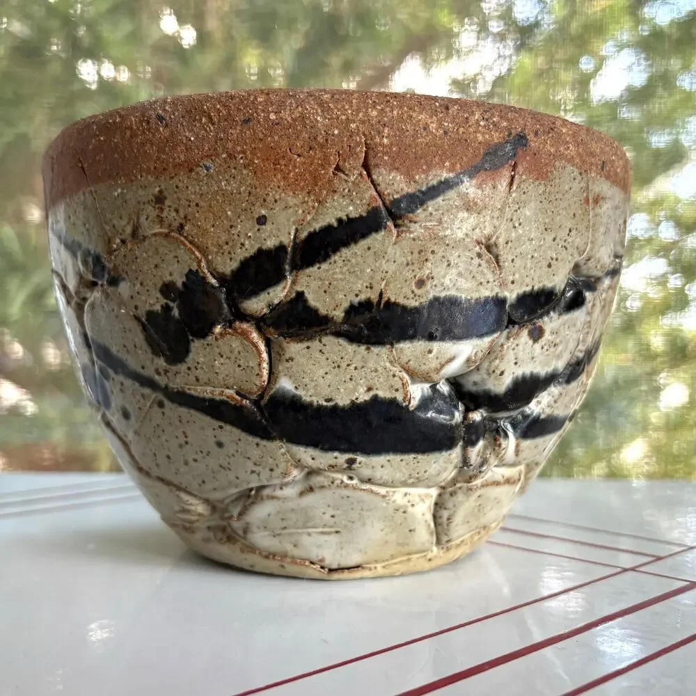 Vintage Studio Pottery Bowl Rustic Stoneware Heavy Textured Art Bowl - Picture 2 of 6